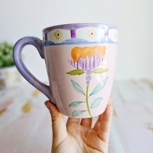 Fiasco Large Mug Handpainted Watercolor Floral Pattern 90s Pottery Coffee Cup